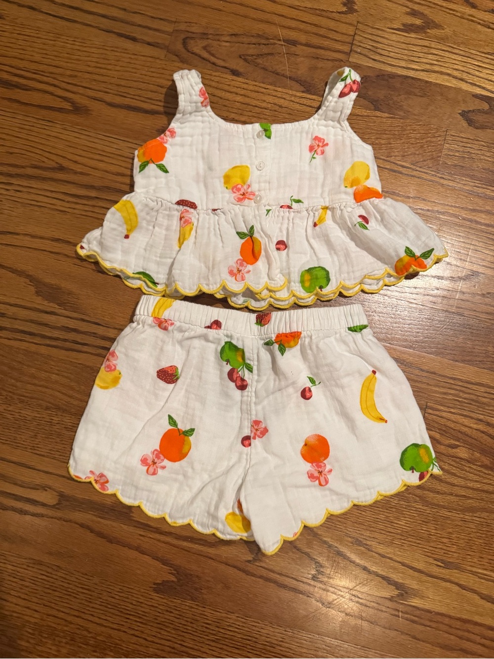 Old Navy White Fruit-Print Tank Top & Shorts Set with Yellow Trim - Picture 2 of 4